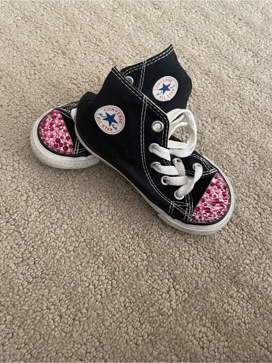 Converse Other - Converse Toddler Black High Top Sneakers Pink Rhinestone Size 7C